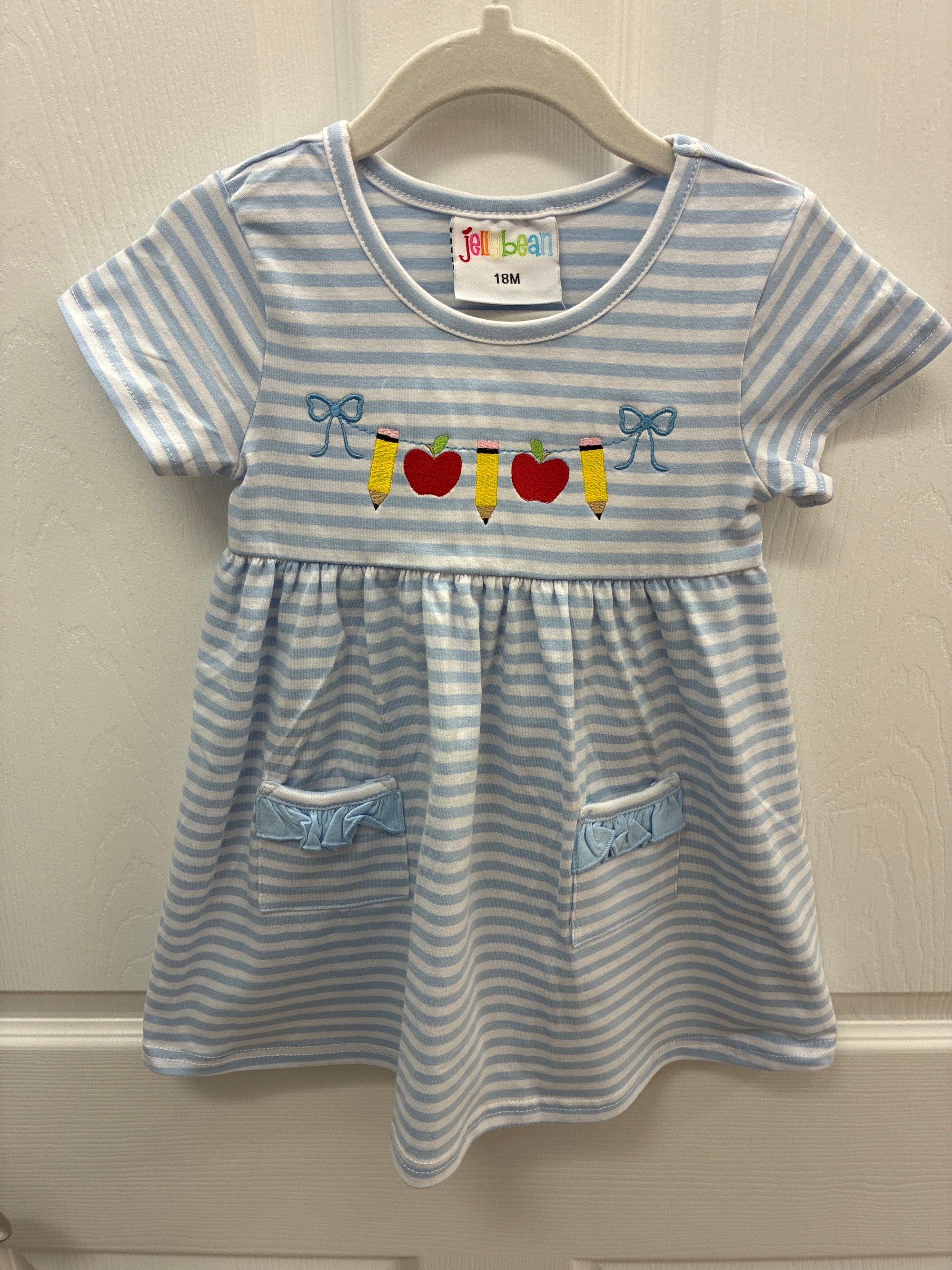 JB blue stripe BTS banner dress, 18 mos