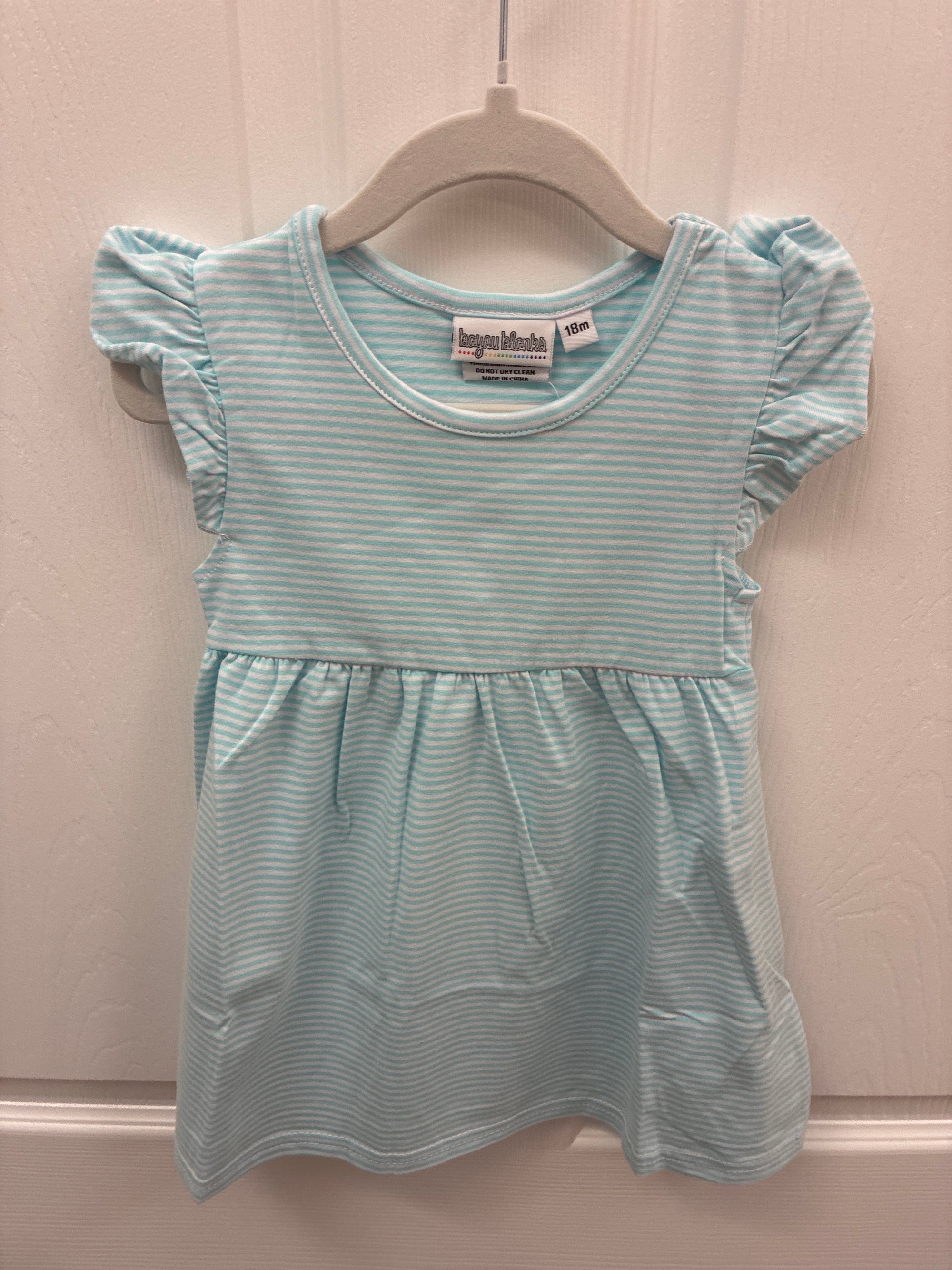 BB Teal Stripe Dress, 18 mos