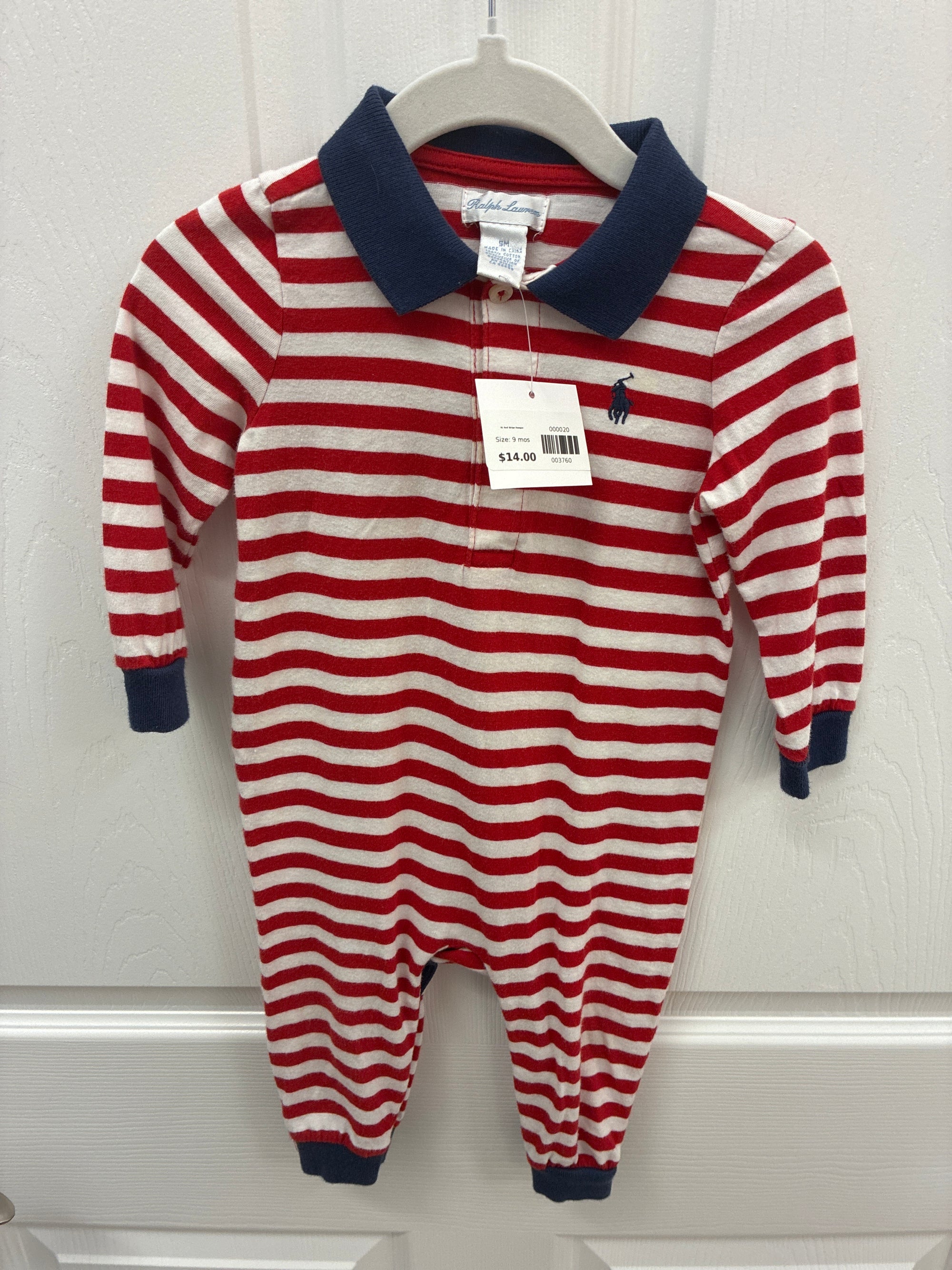 RL Red Stripe Romper, 9 mos