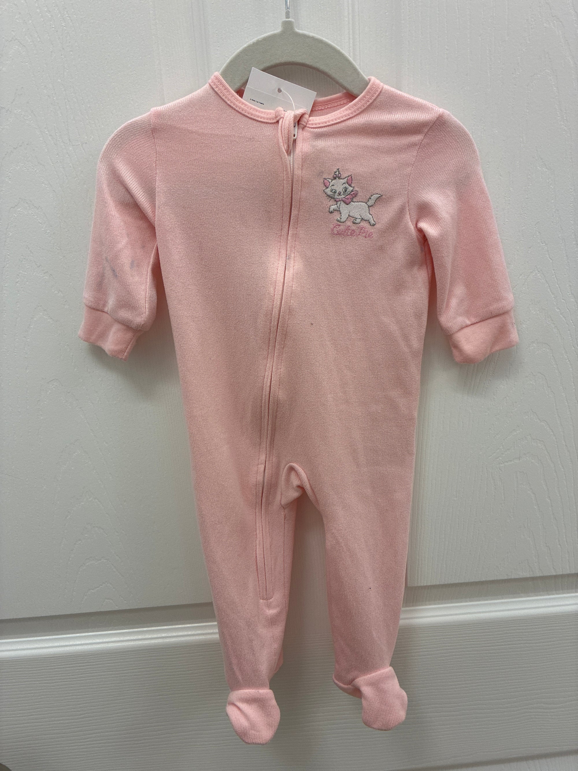 D Pink Cat Footie, 3 mos