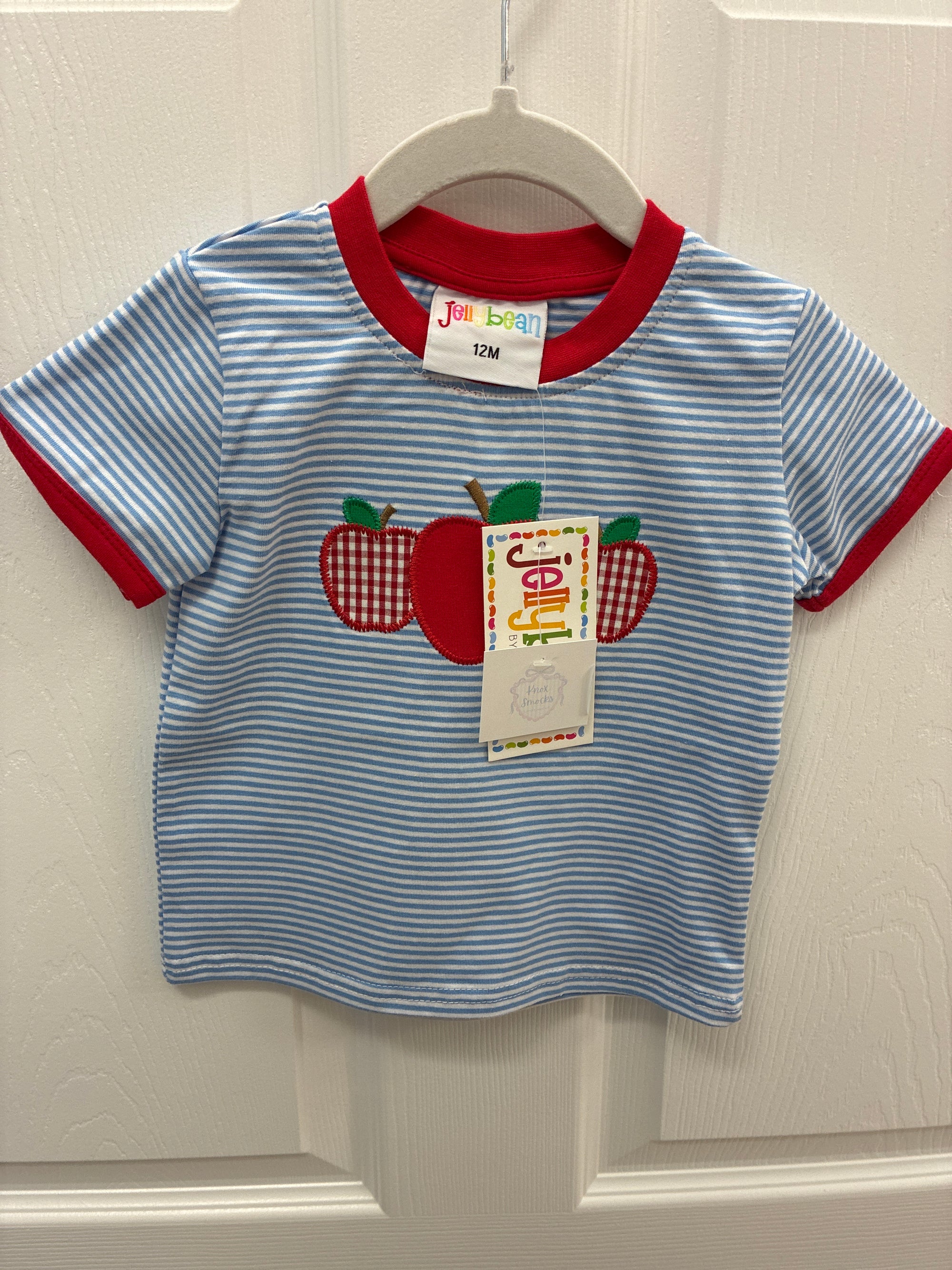 JB blue stripe apple shirt, 12 mos