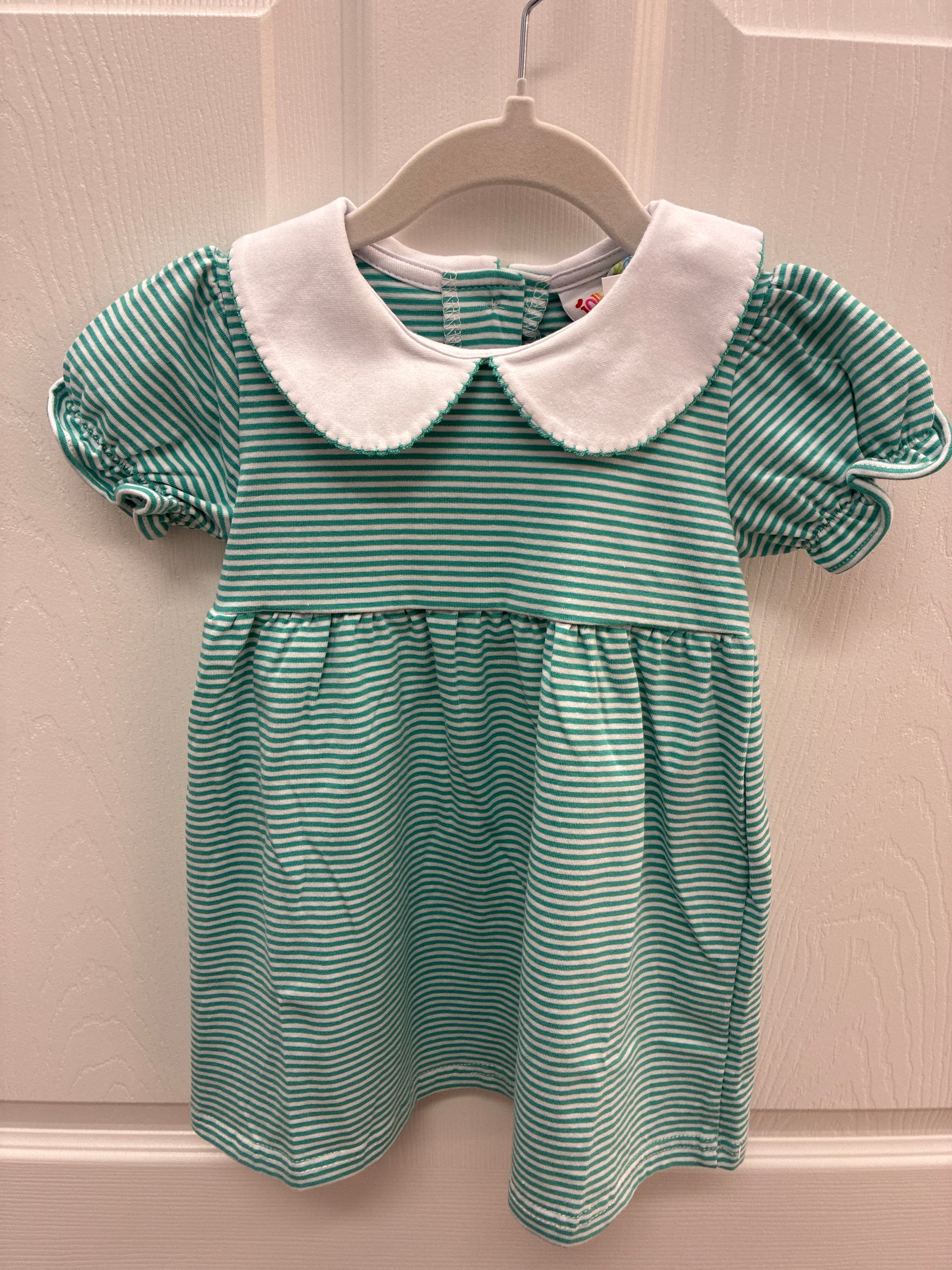 JB Green Stripe Dress, 18 mos